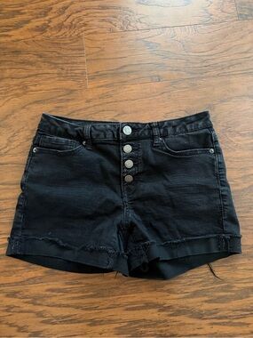 Women's Mudd High-Rise Black Denim Shorts with Button Fly